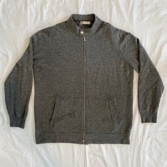 BRUNELLO CUCINELLI Gray Cashmere Full Zip Cardigan Sweater Jacket XL - Picture 3 of 16